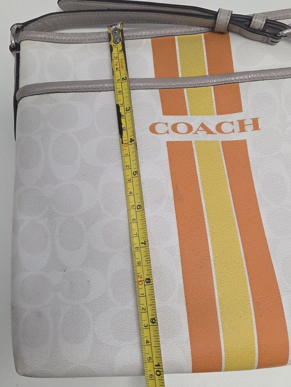 COACH Varsity Stripe  Crossbody Coated Canvas Bag Orange and Yellow - Picture 13 of 16